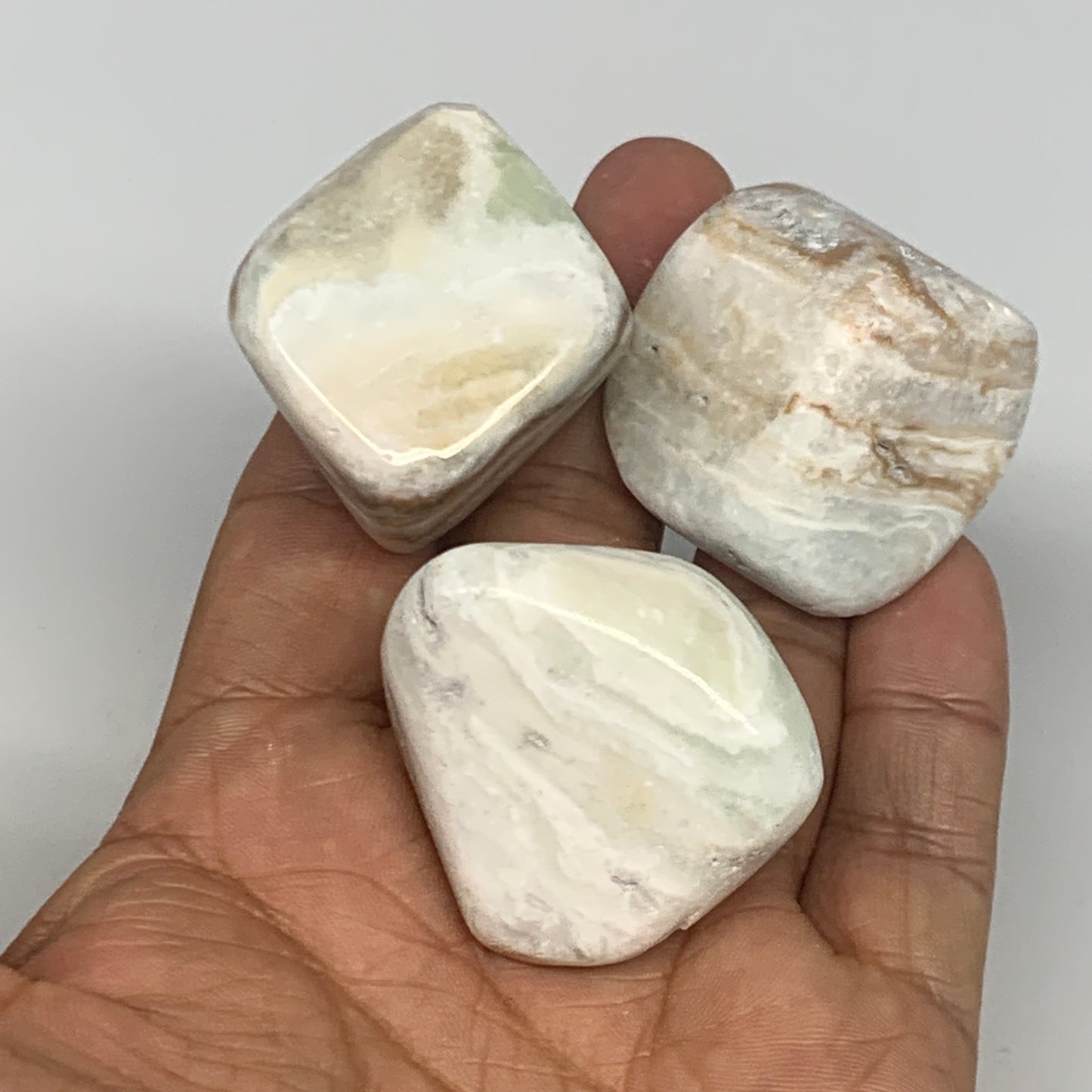 149.9g, 1.2"-1.6", 3pcs, Caribbean Calcite Tumbled Stones @Afghanistan, B26920