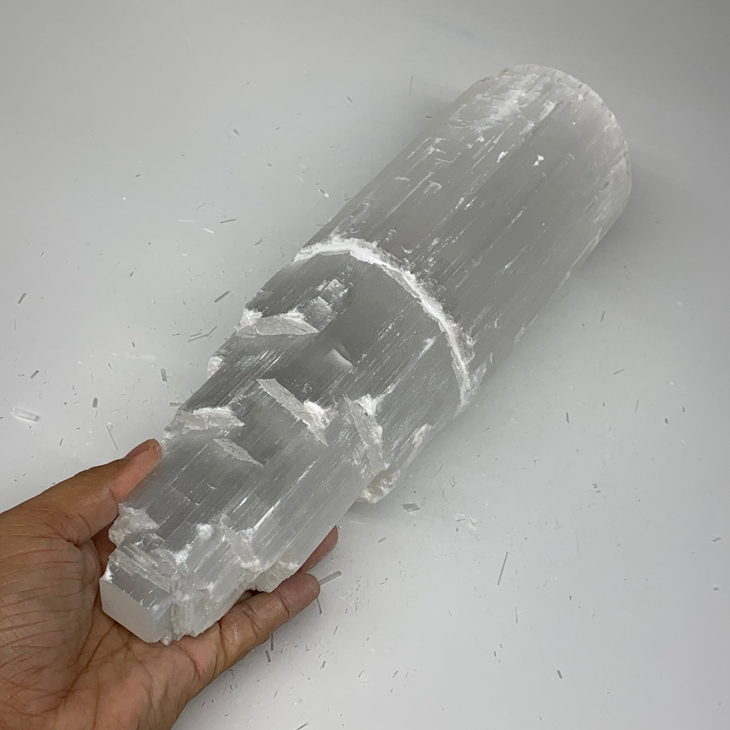 7.2 lb,12"x3.7" White Selenite (Satin Spar) Rough Lamp W/Chord @Morocco,B12420