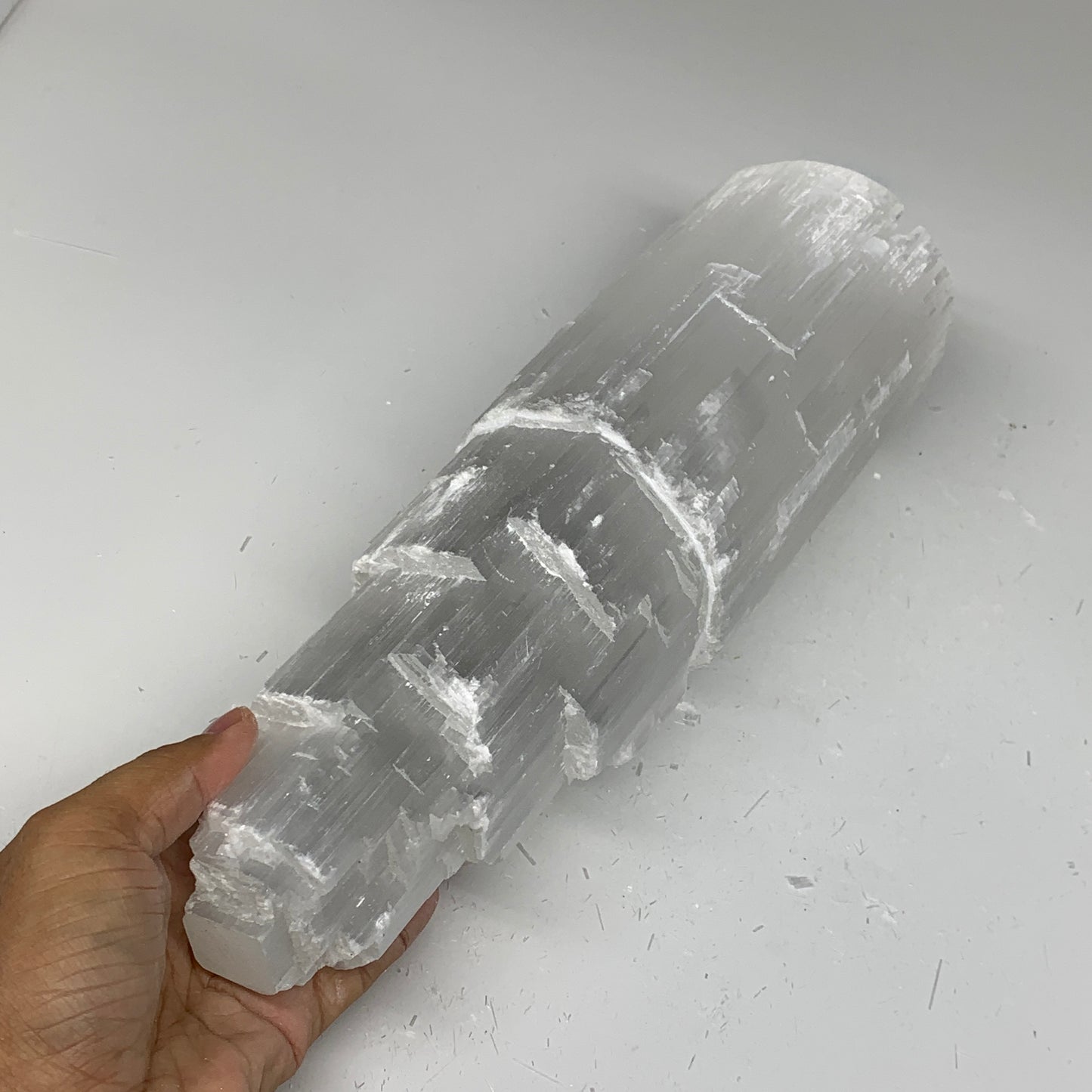7.2 lb,12"x3.7" White Selenite (Satin Spar) Rough Lamp W/Chord @Morocco,B12420