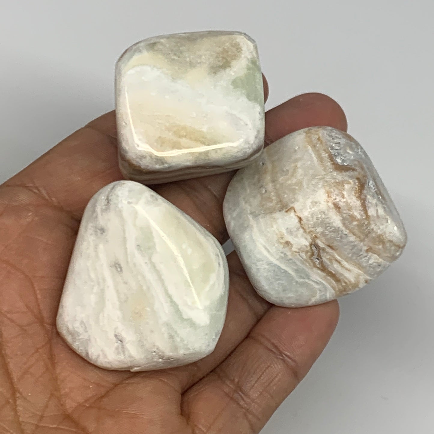 149.9g, 1.2"-1.6", 3pcs, Caribbean Calcite Tumbled Stones @Afghanistan, B26920