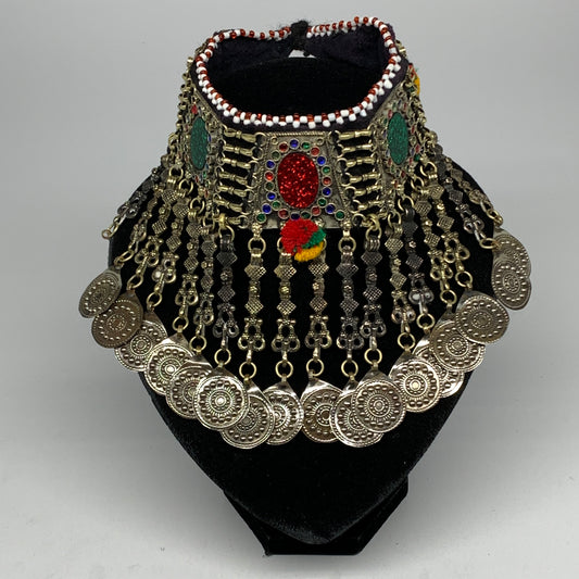 210g, 11.75"x5.5"Kuchi Choker Necklace Multi-Color Tribal Gypsy Bohemian,B14046