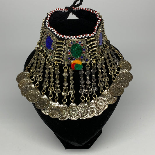 215g, 12"x5.5"Kuchi Choker Necklace Multi-Color Tribal Gypsy Bohemian,B14047