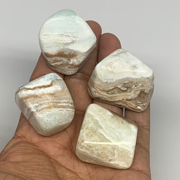 139.5g, 1.2"-1.4", 4pcs, Caribbean Calcite Tumbled Stones @Afghanistan, B26923