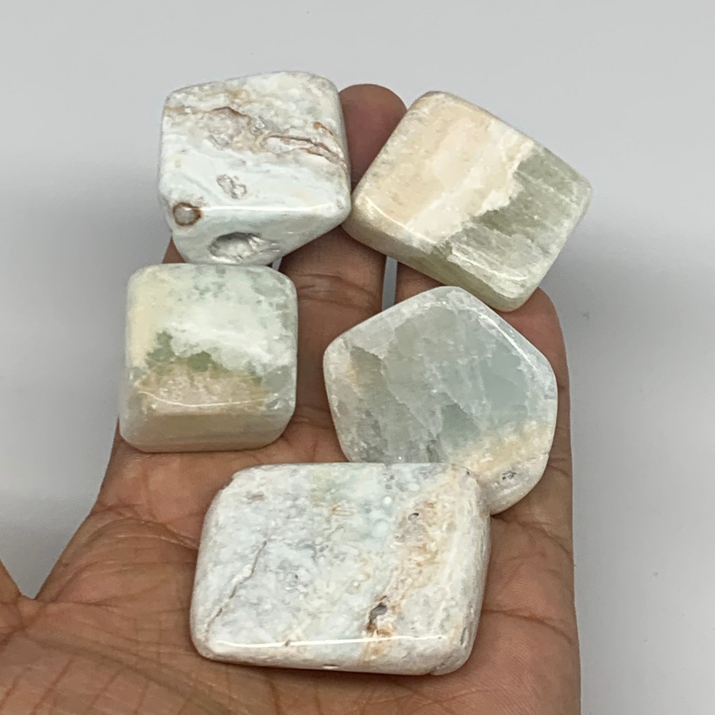183.1g, 1.1"-1.7", 5pcs, Caribbean Calcite Tumbled Stones @Afghanistan, B26925