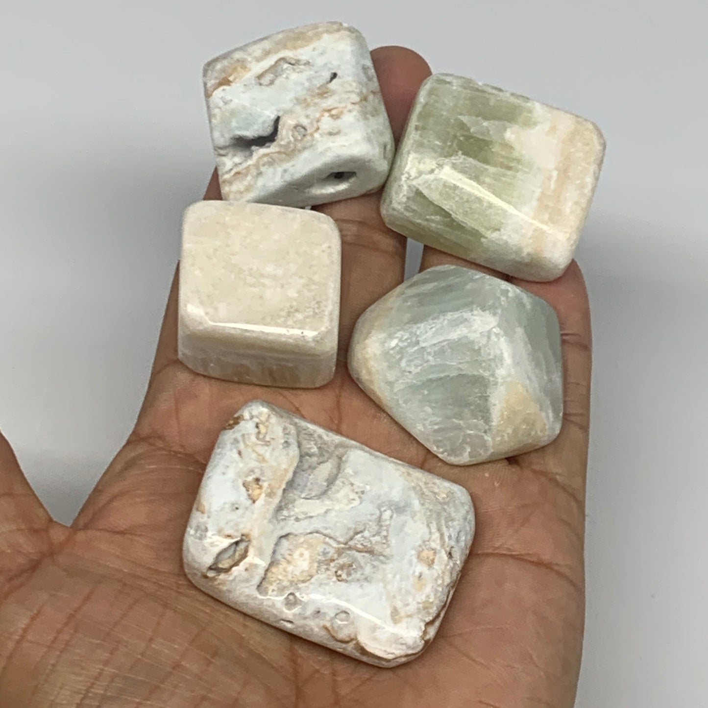 183.1g, 1.1"-1.7", 5pcs, Caribbean Calcite Tumbled Stones @Afghanistan, B26925