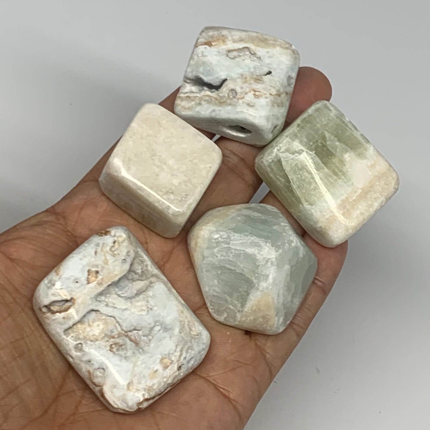 183.1g, 1.1"-1.7", 5pcs, Caribbean Calcite Tumbled Stones @Afghanistan, B26925