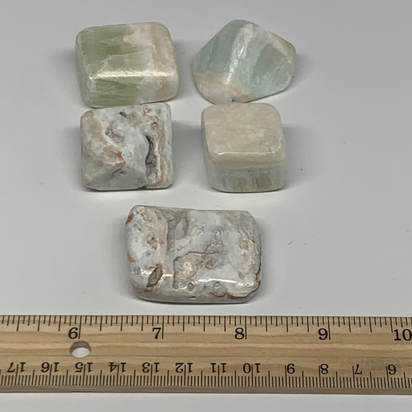183.1g, 1.1"-1.7", 5pcs, Caribbean Calcite Tumbled Stones @Afghanistan, B26925
