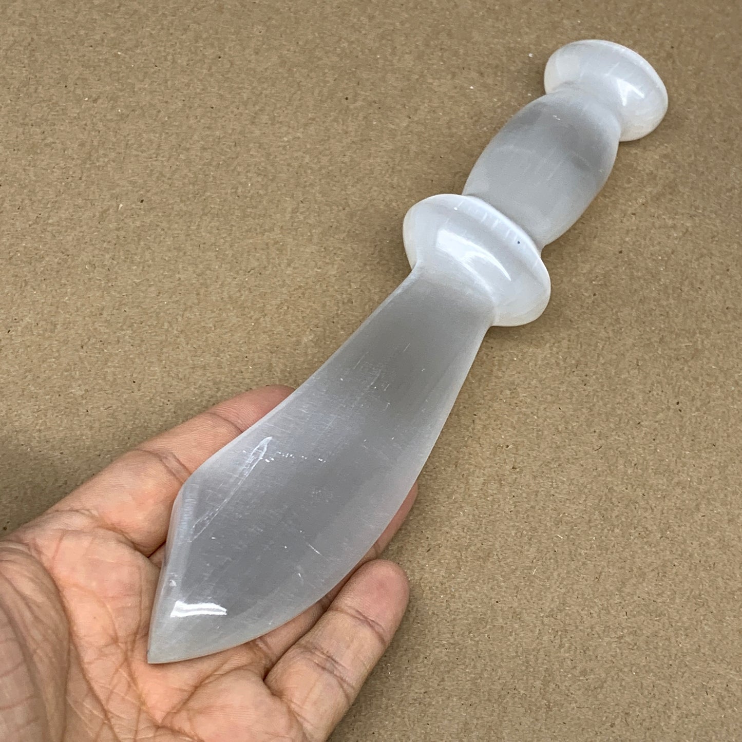 219g,8.5"x1.4"x1"Natural Selenite Crystal Knife (Satin Spar) @Morocco,B9164