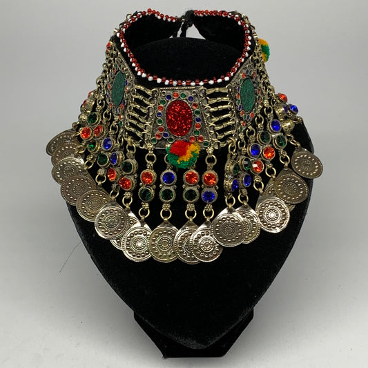 240g, 12"x5"Kuchi Choker Necklace Multi-Color Tribal Gypsy Bohemian,B14052