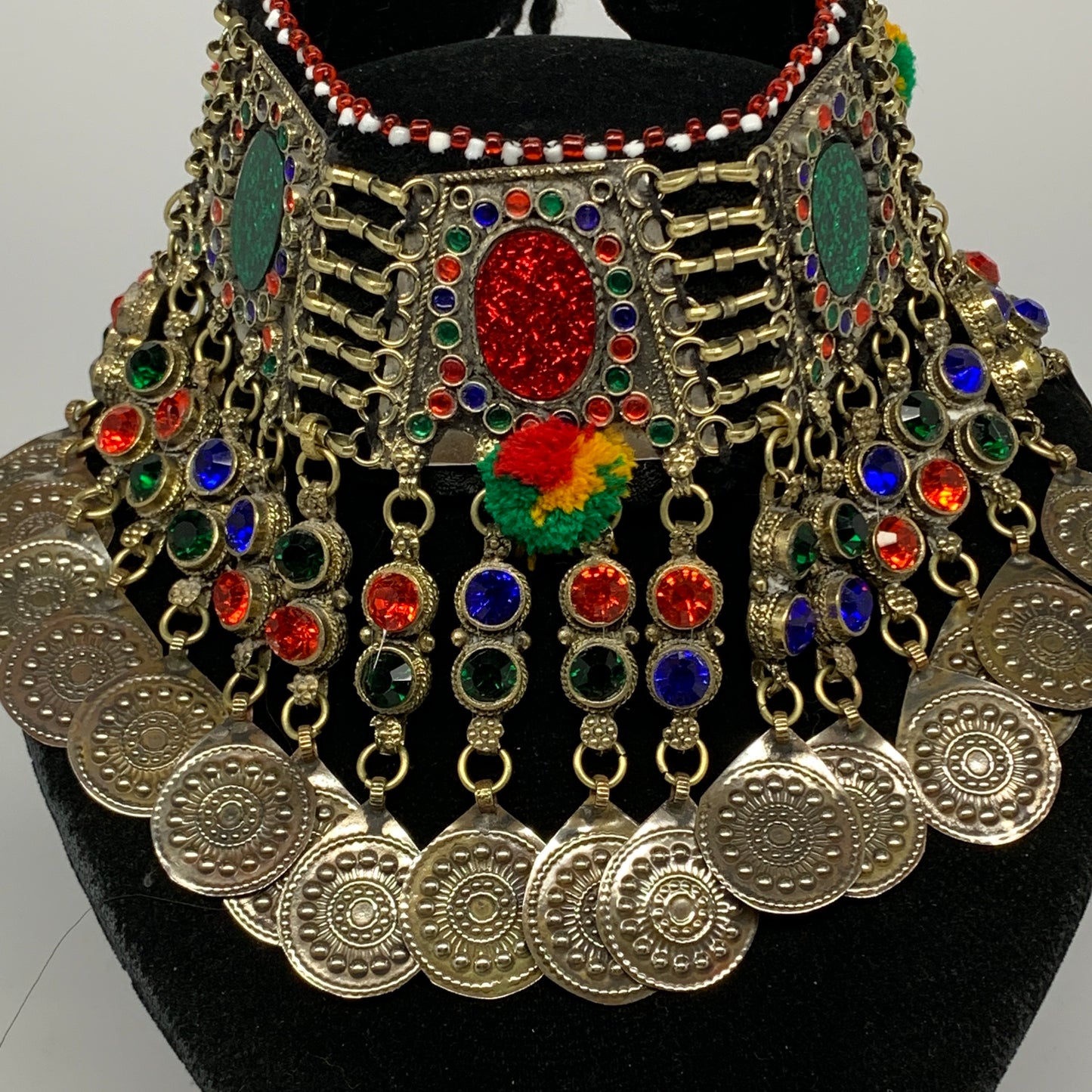 240g, 12"x5"Kuchi Choker Necklace Multi-Color Tribal Gypsy Bohemian,B14052