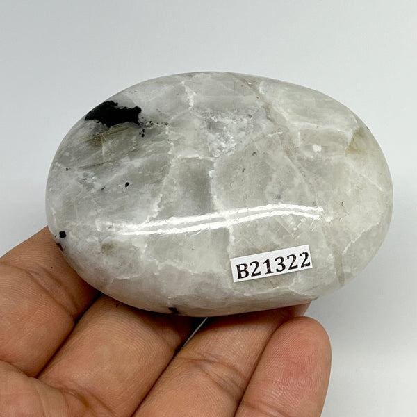 127.3g,2.6"x1.9"x1", Rainbow Moonstone Palm-Stone Polished from India, B21322