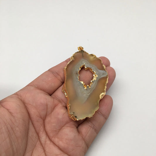 117.5 cts Agate Druzy Slice Geode Pendant Electroplated Gold Plated @India, D318