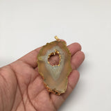 117.5 cts Agate Druzy Slice Geode Pendant Electroplated Gold Plated @India, D318