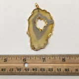 117.5 cts Agate Druzy Slice Geode Pendant Electroplated Gold Plated @India, D318