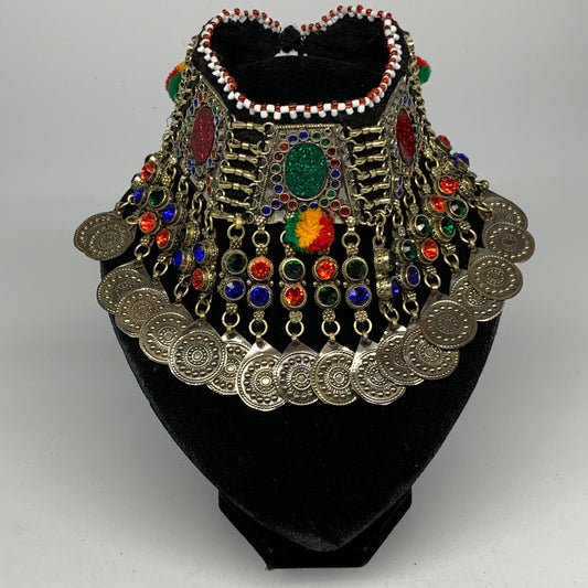 245g, 12"x5"Kuchi Choker Necklace Multi-Color Tribal Gypsy Bohemian,B14053
