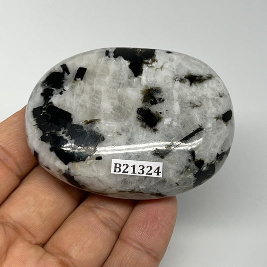 109.1g,2.5"x1.9"x0.8", Rainbow Moonstone Palm-Stone Polished from India, B21324