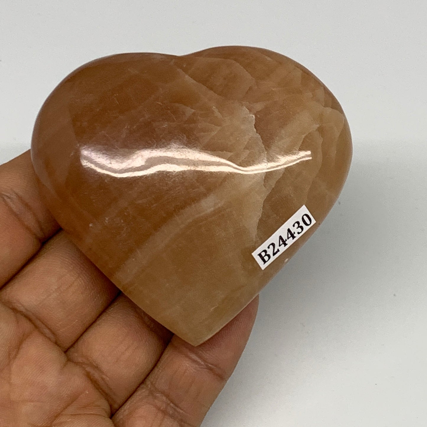 148.1g, 2.5"x2.7"x1" Honey Calcite Heart Gemstones from Pakistan, B24430