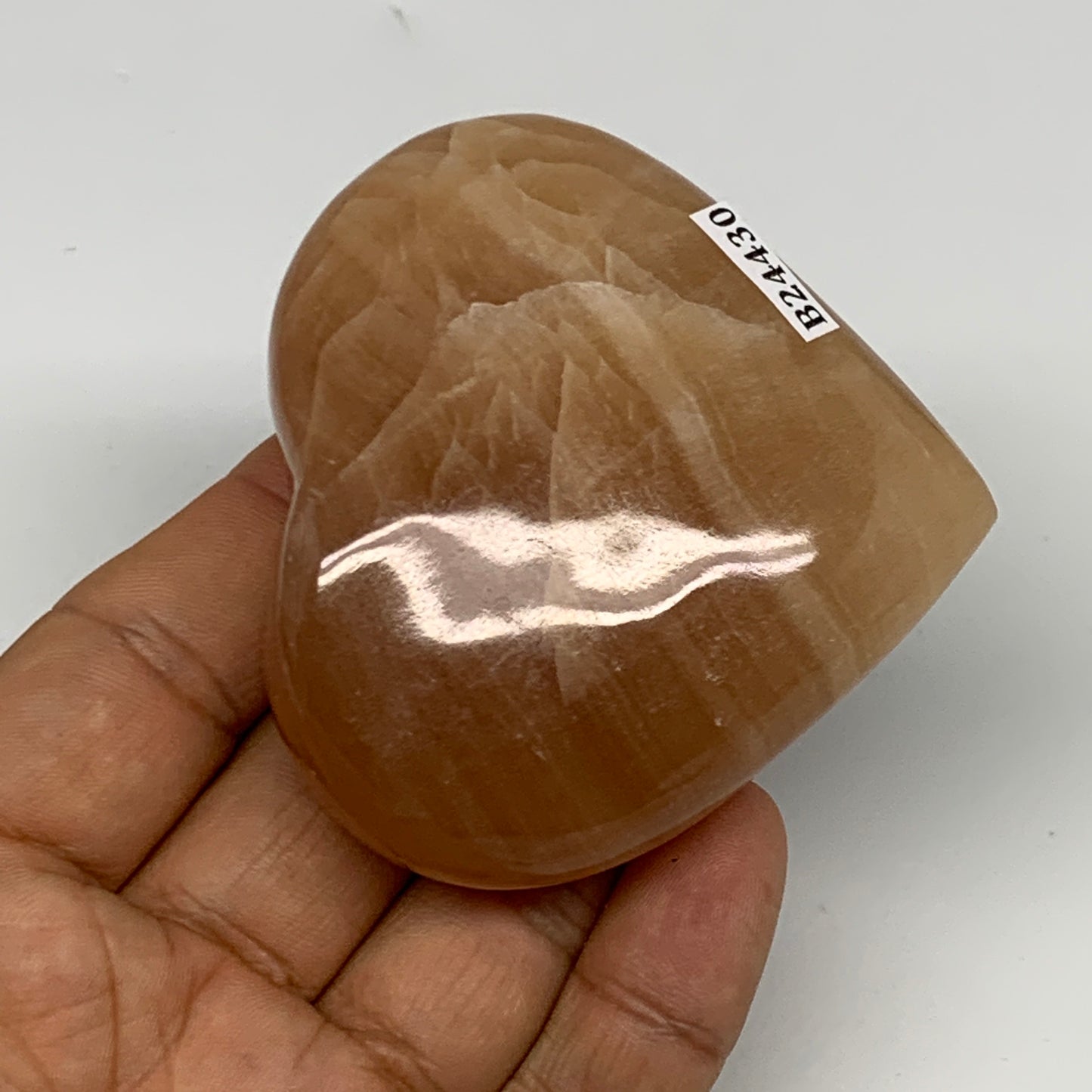 148.1g, 2.5"x2.7"x1" Honey Calcite Heart Gemstones from Pakistan, B24430