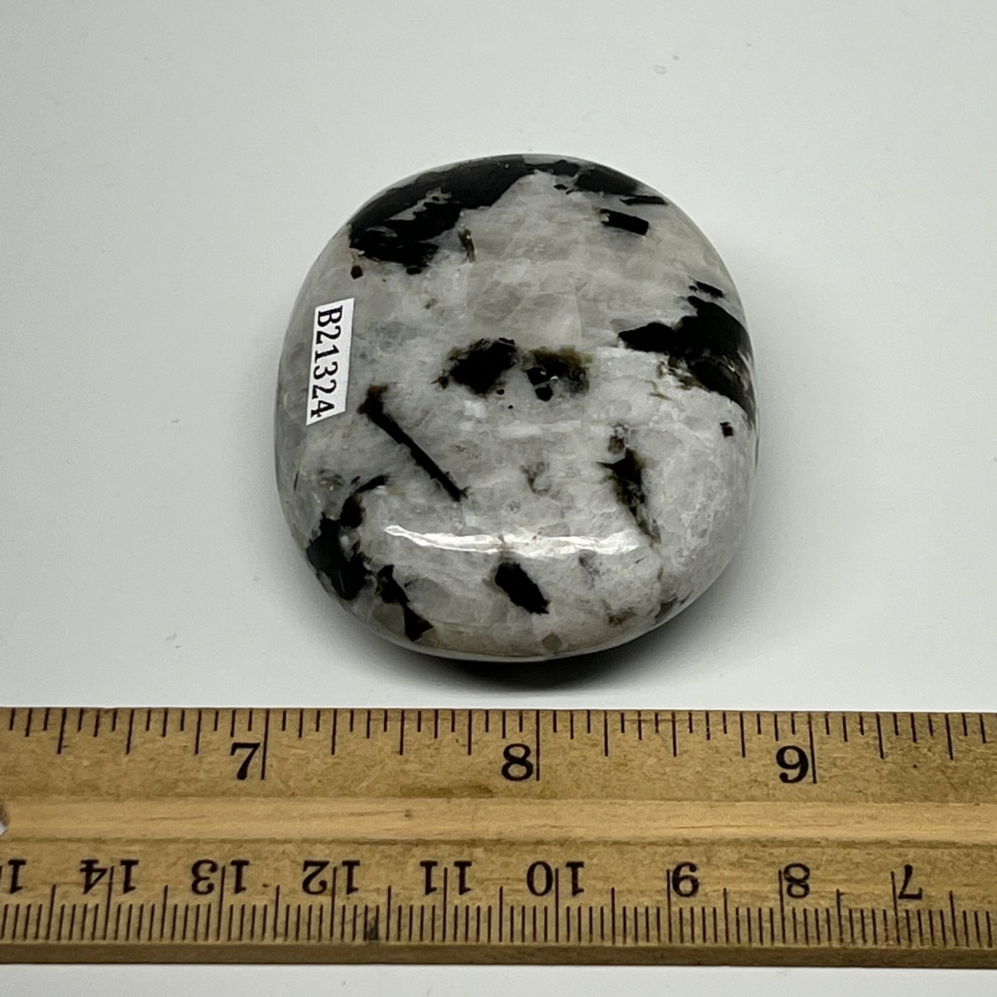 109.1g,2.5"x1.9"x0.8", Rainbow Moonstone Palm-Stone Polished from India, B21324