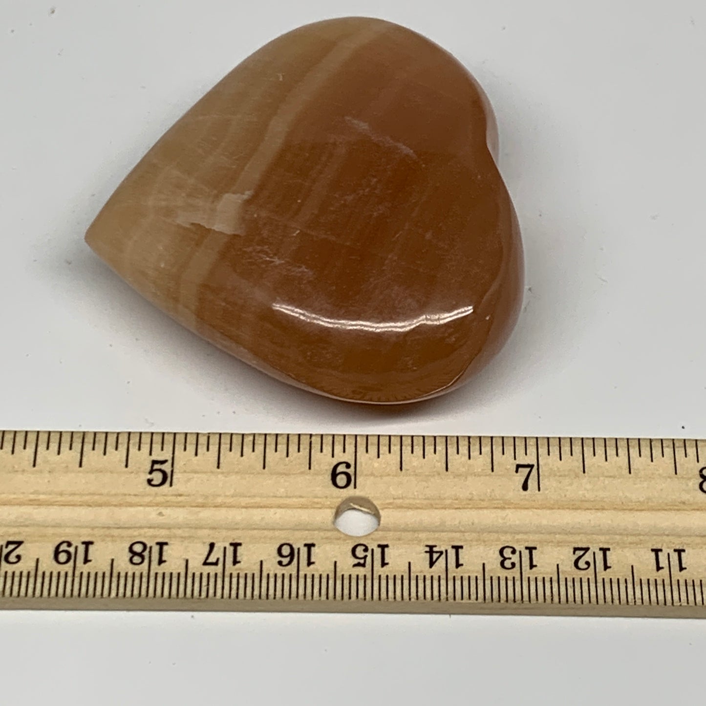 148.1g, 2.5"x2.7"x1" Honey Calcite Heart Gemstones from Pakistan, B24430