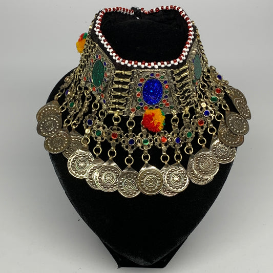 195g, 12"x4.75"Kuchi Choker Necklace Multi-Color Tribal Gypsy Bohemian,B14057