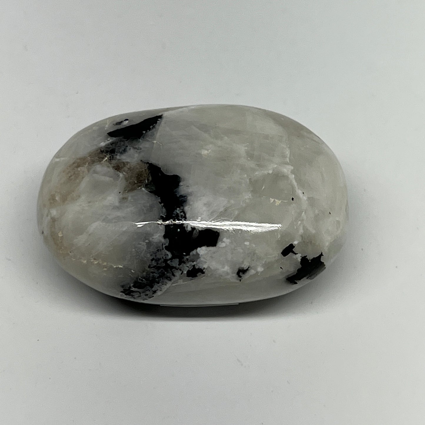 100.7g,2.3"x1.7"x1", Rainbow Moonstone Palm-Stone Polished from India, B21328
