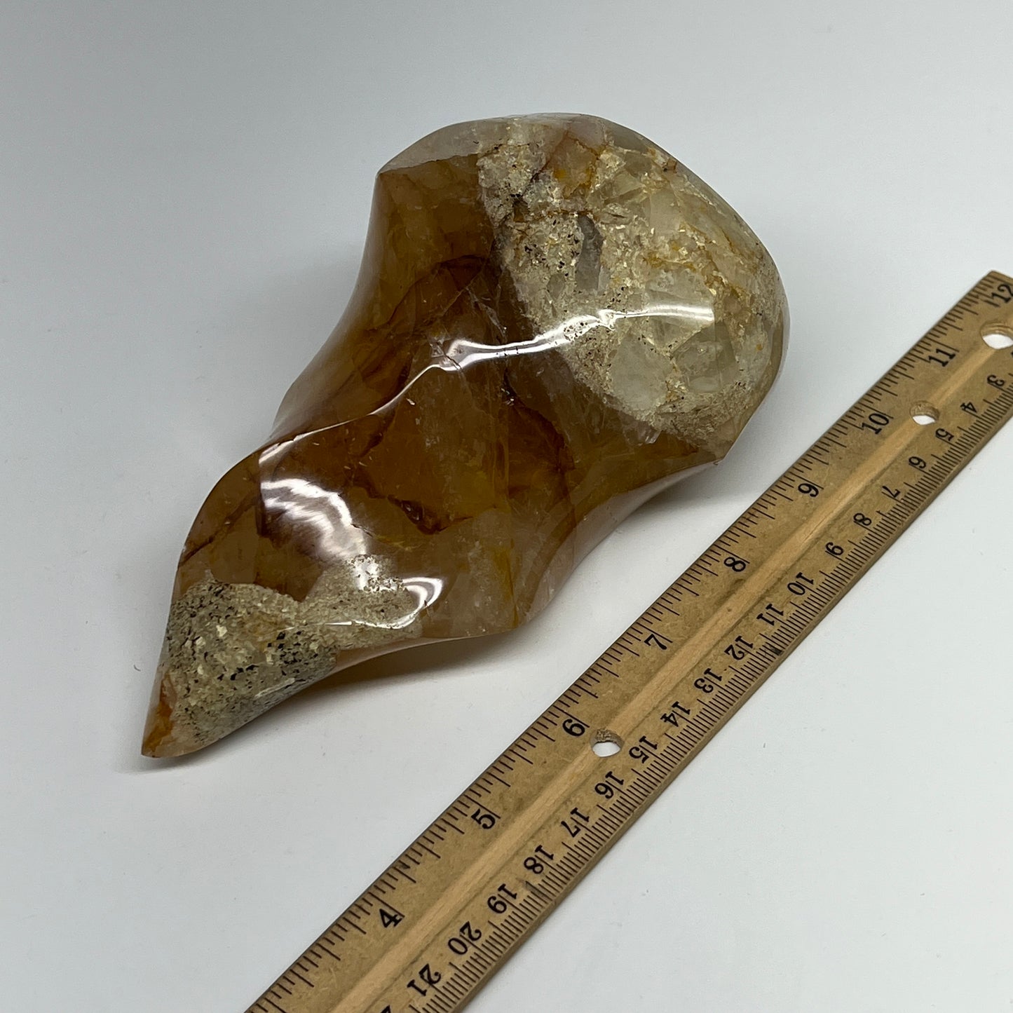 885g,5.8"x3.6"x2.6" Golden Healer Quartz Flame Crystal @Madagascar, B19537