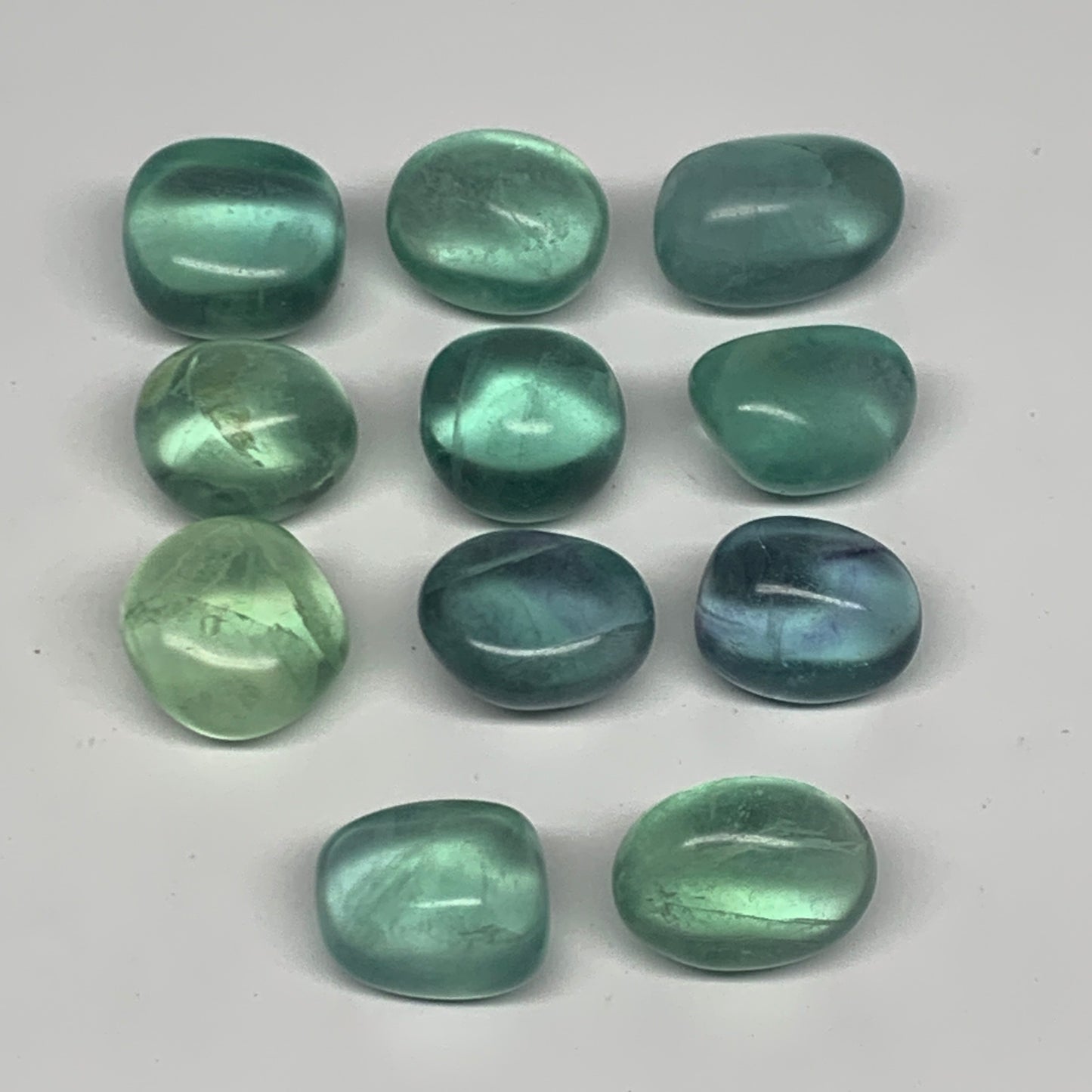 116.8g, 0.8"-1", 9pcs, Green Fluorite Crystal Tumbled Stones, B26931
