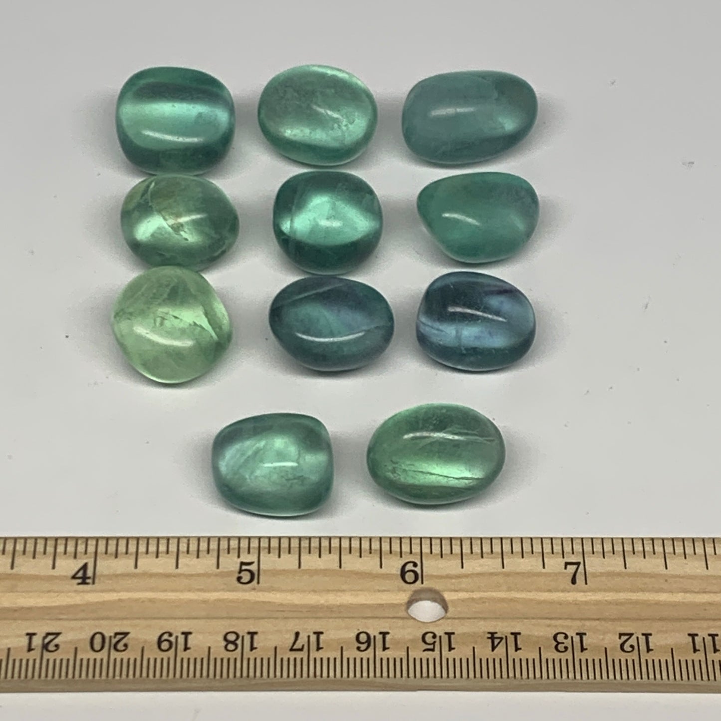 116.8g, 0.8"-1", 9pcs, Green Fluorite Crystal Tumbled Stones, B26931