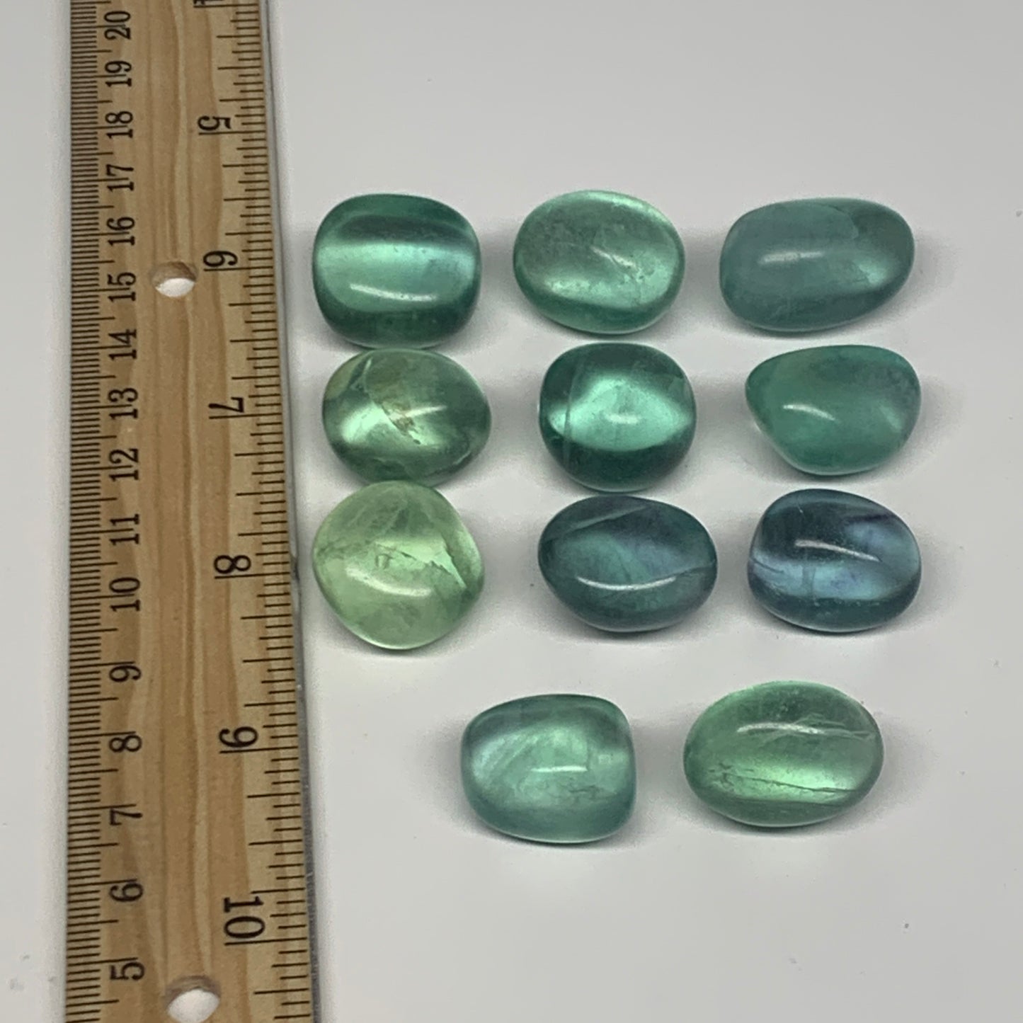 116.8g, 0.8"-1", 9pcs, Green Fluorite Crystal Tumbled Stones, B26931
