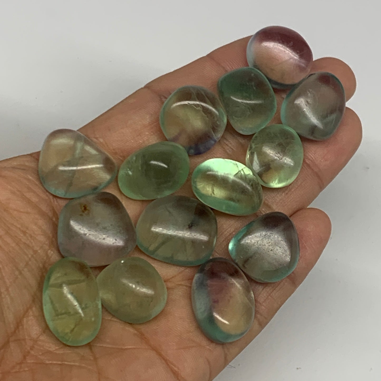 110.4g, 0.7"-1", 11pcs, Green Fluorite Crystal Tumbled Stones, B26932