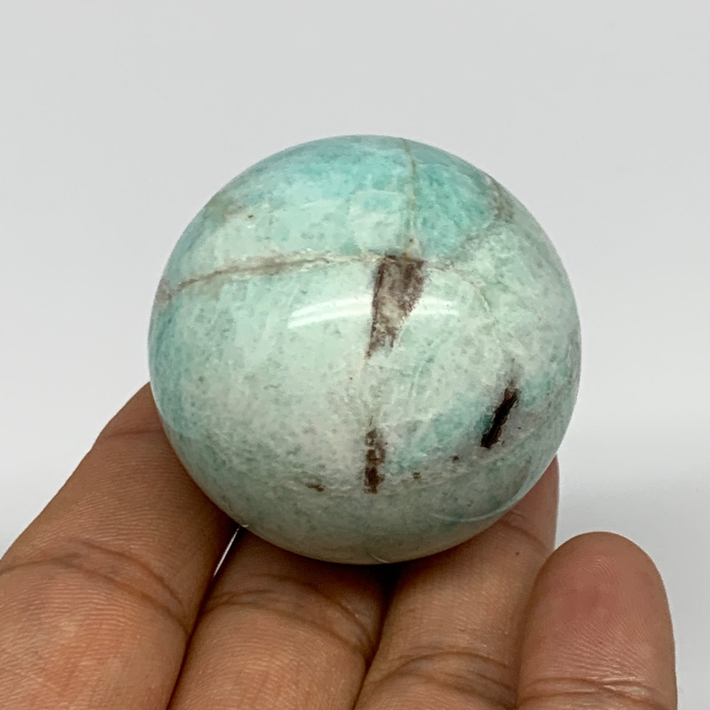 98.8g, 1.7" (42mm), Small Amazonite Sphere Ball Gemstone from Madagascar, B15796