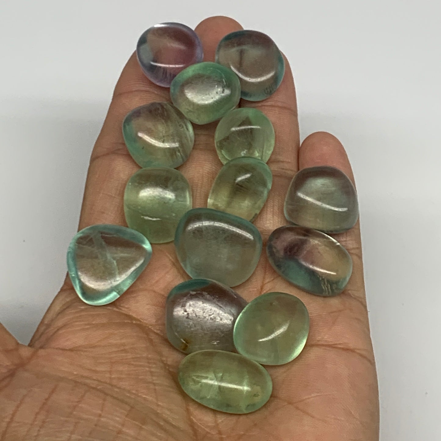 101.9g, 0.7"-0.9", 14pcs, Green Fluorite Crystal Tumbled Stones, B26933