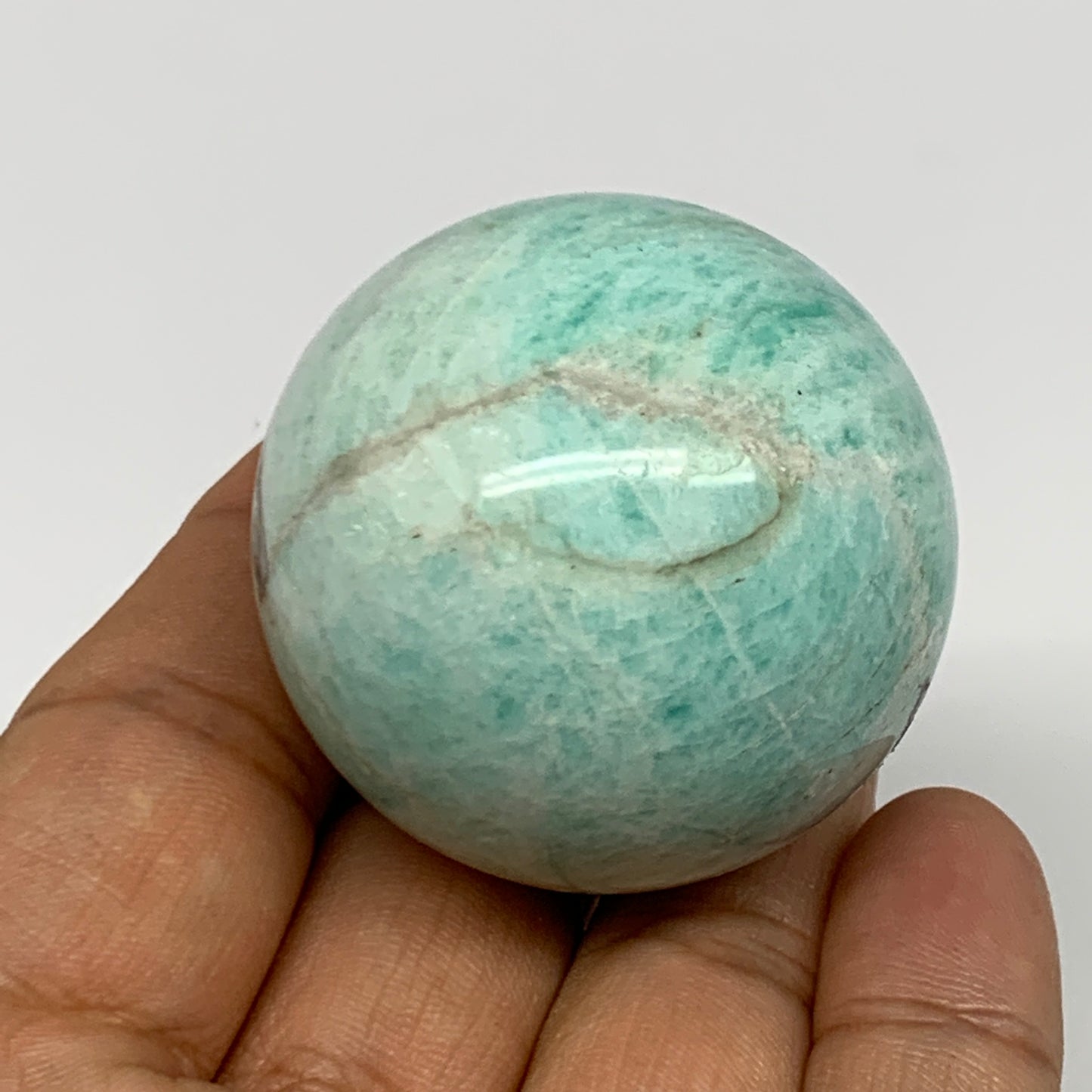 98.8g, 1.7" (42mm), Small Amazonite Sphere Ball Gemstone from Madagascar, B15796