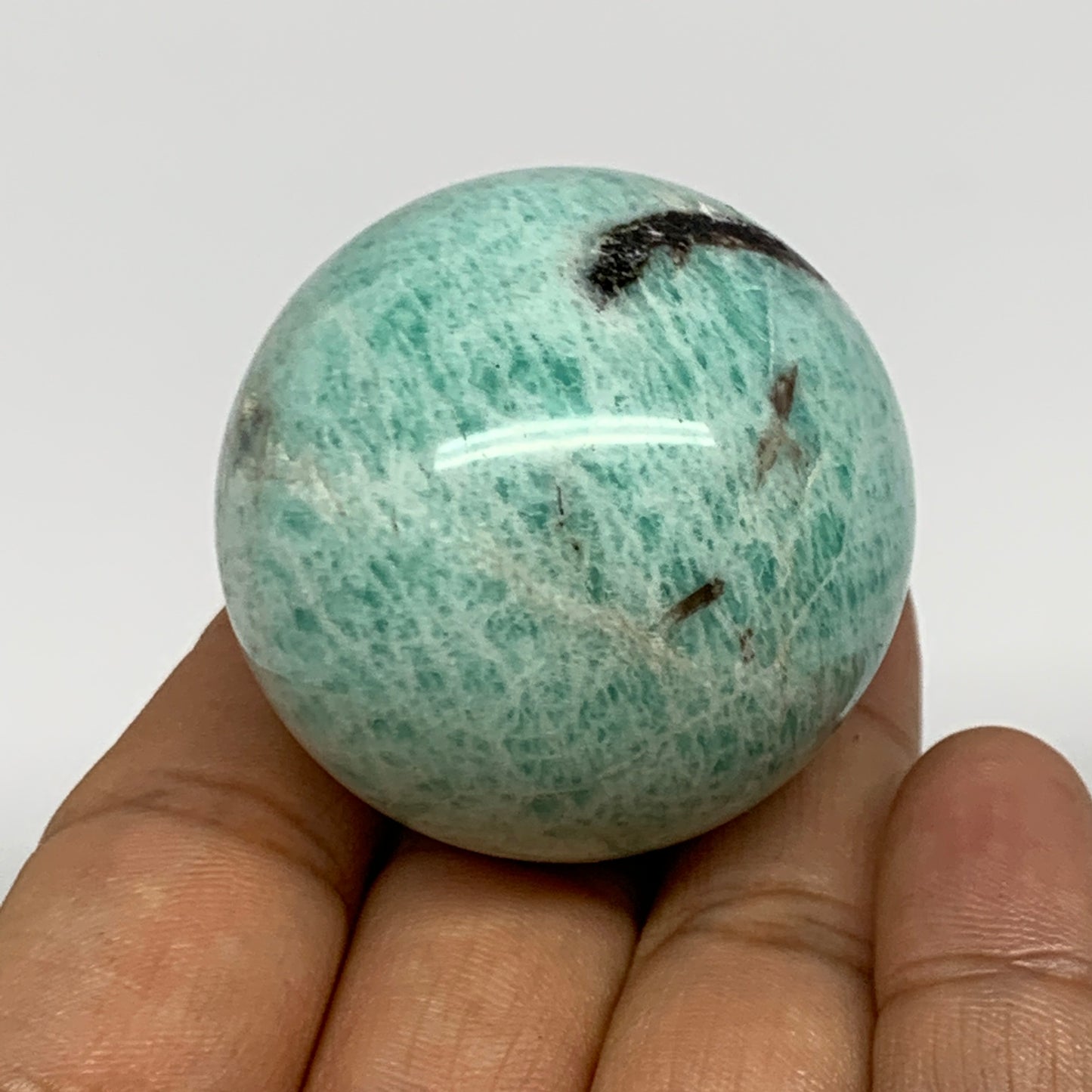98.8g, 1.7" (42mm), Small Amazonite Sphere Ball Gemstone from Madagascar, B15796