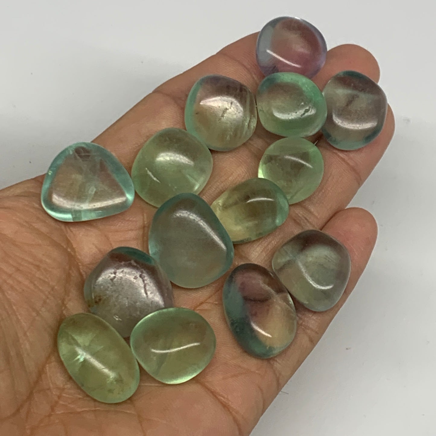 110.4g, 0.7"-1", 11pcs, Green Fluorite Crystal Tumbled Stones, B26932