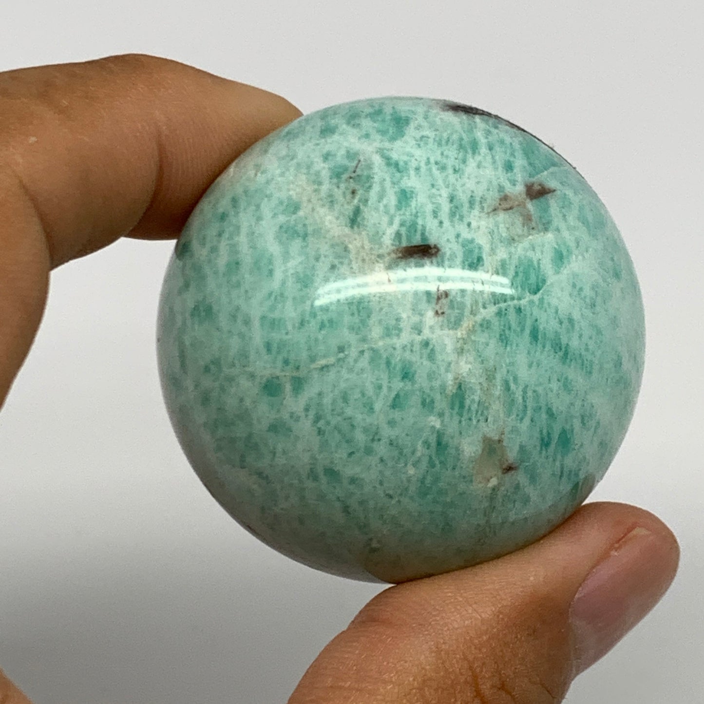 98.8g, 1.7" (42mm), Small Amazonite Sphere Ball Gemstone from Madagascar, B15796