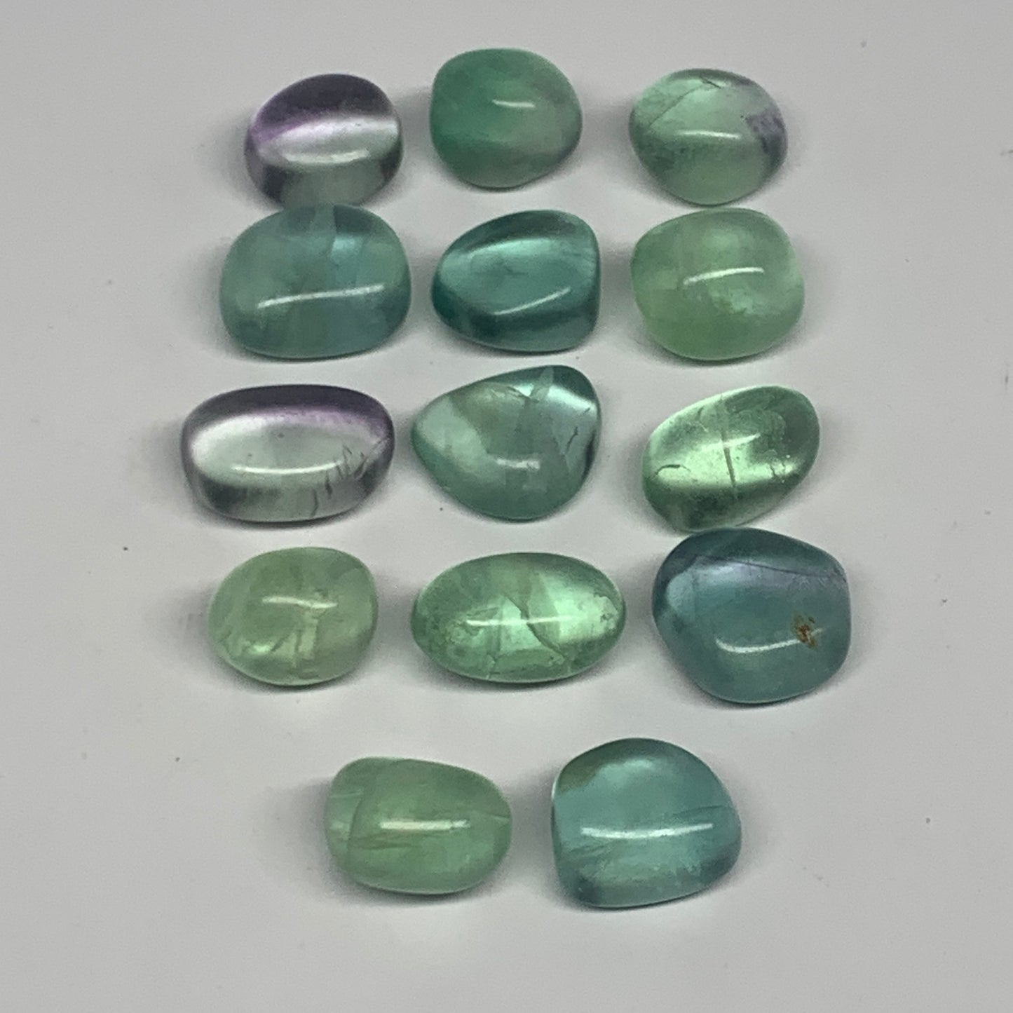 110.4g, 0.7"-1", 11pcs, Green Fluorite Crystal Tumbled Stones, B26932
