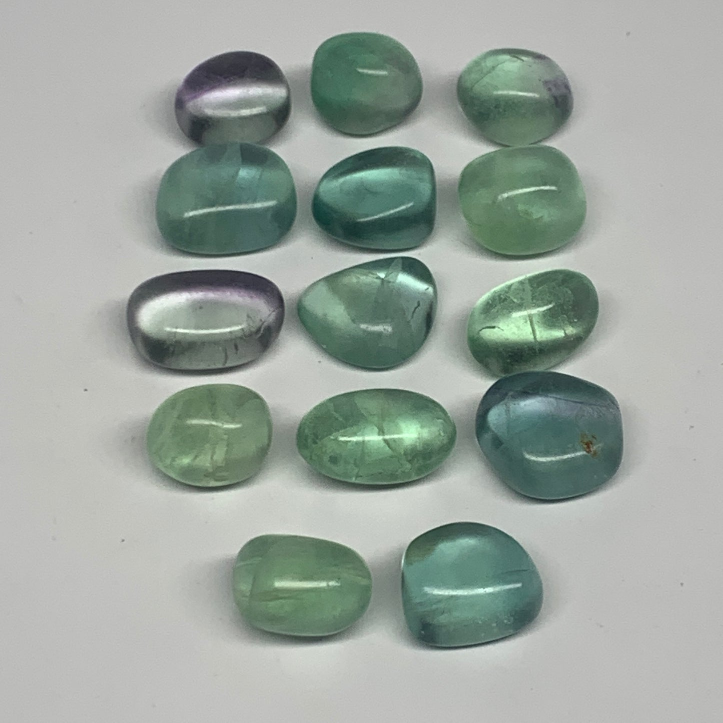 101.9g, 0.7"-0.9", 14pcs, Green Fluorite Crystal Tumbled Stones, B26933