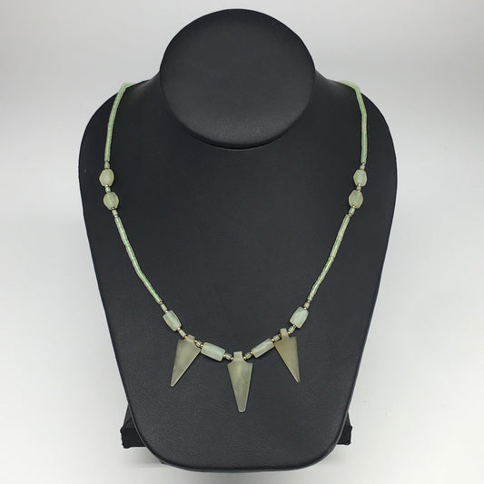 13.1g,2mm-28mm, Small Green Serpentine Arrowhead Beaded Necklace,20",NPH236