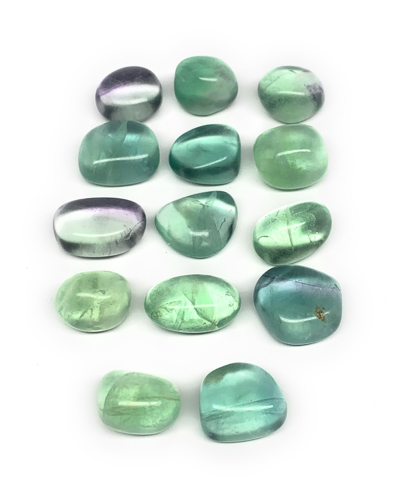110.4g, 0.7"-1", 11pcs, Green Fluorite Crystal Tumbled Stones, B26932