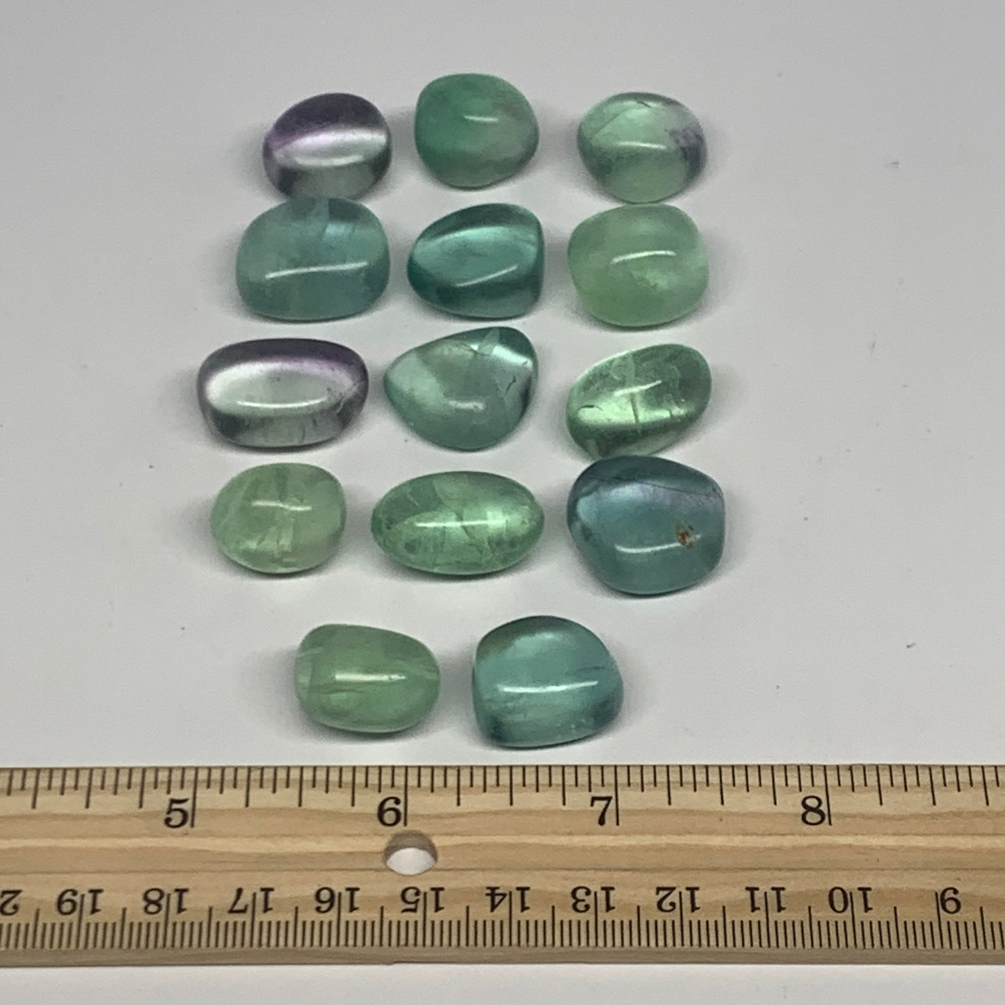 110.4g, 0.7"-1", 11pcs, Green Fluorite Crystal Tumbled Stones, B26932