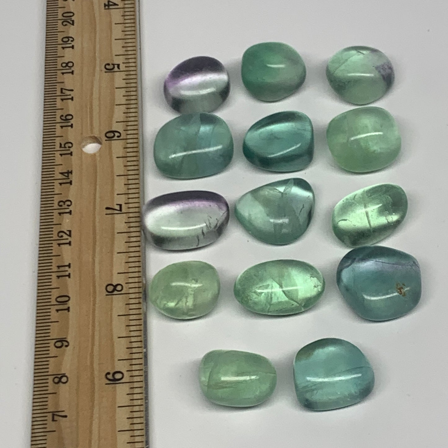 110.4g, 0.7"-1", 11pcs, Green Fluorite Crystal Tumbled Stones, B26932