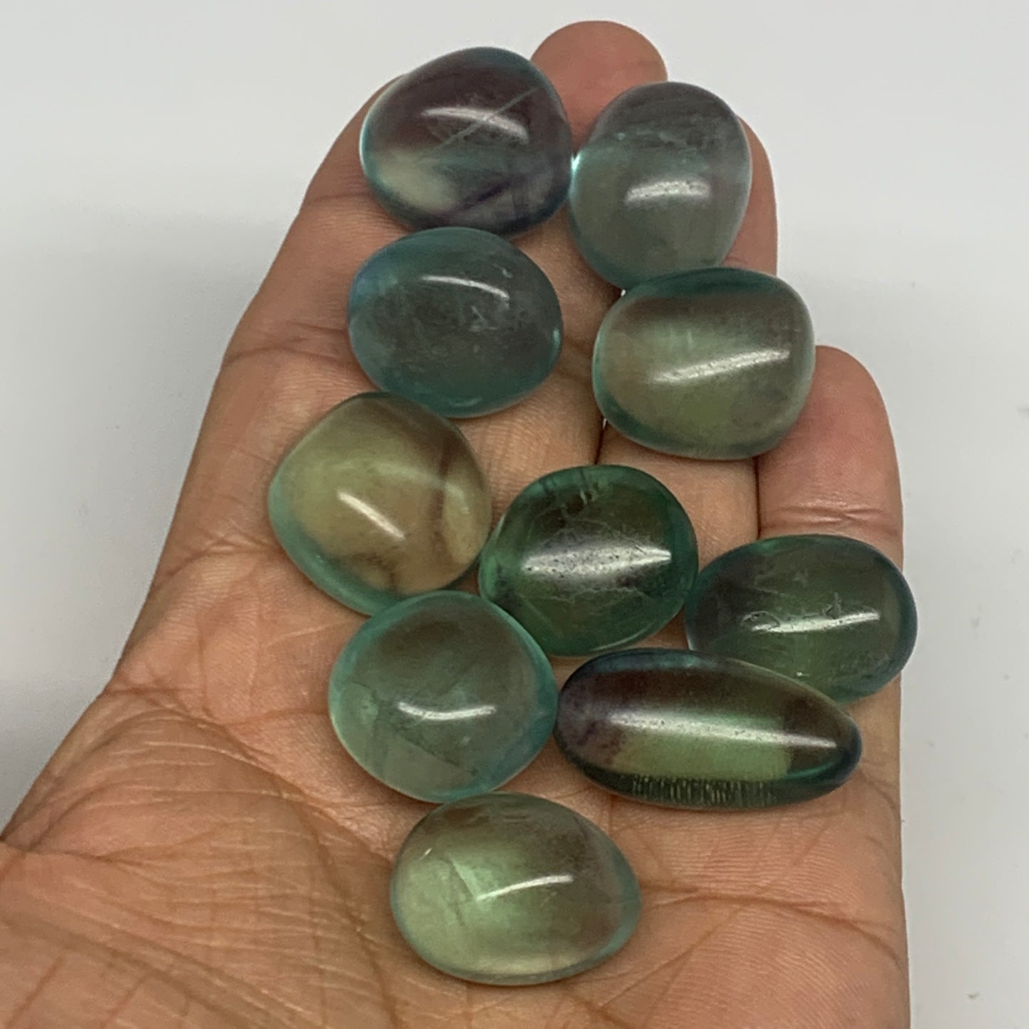 107.6g, 0.6"-1.1", 10pcs, Green Fluorite Crystal Tumbled Stones, B26934