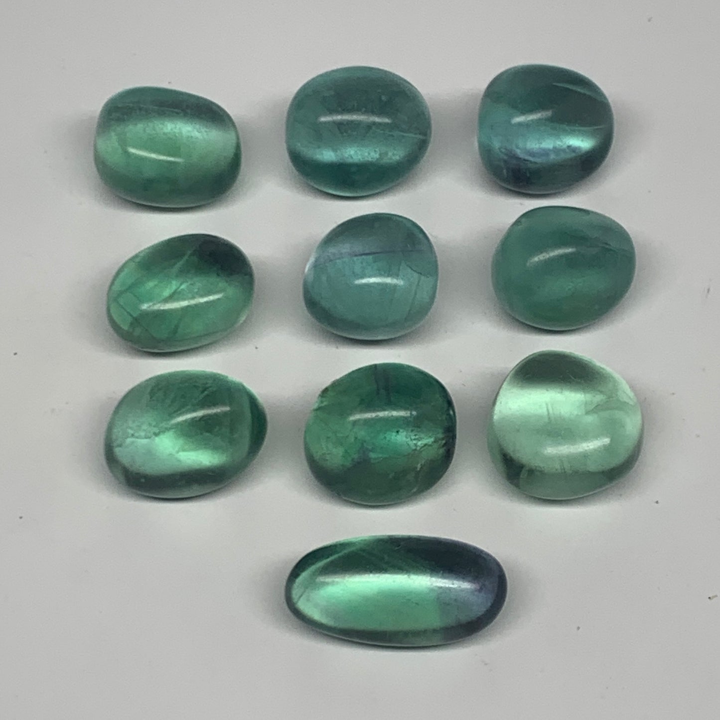 107.6g, 0.6"-1.1", 10pcs, Green Fluorite Crystal Tumbled Stones, B26934
