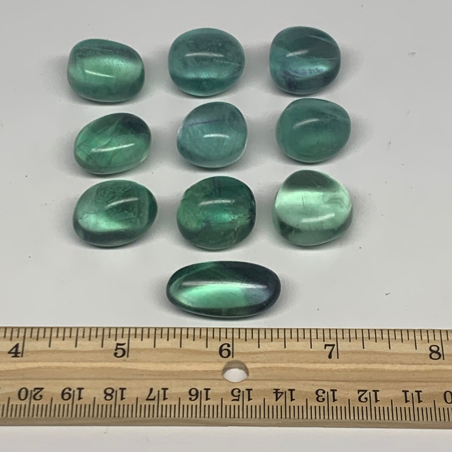 107.6g, 0.6"-1.1", 10pcs, Green Fluorite Crystal Tumbled Stones, B26934