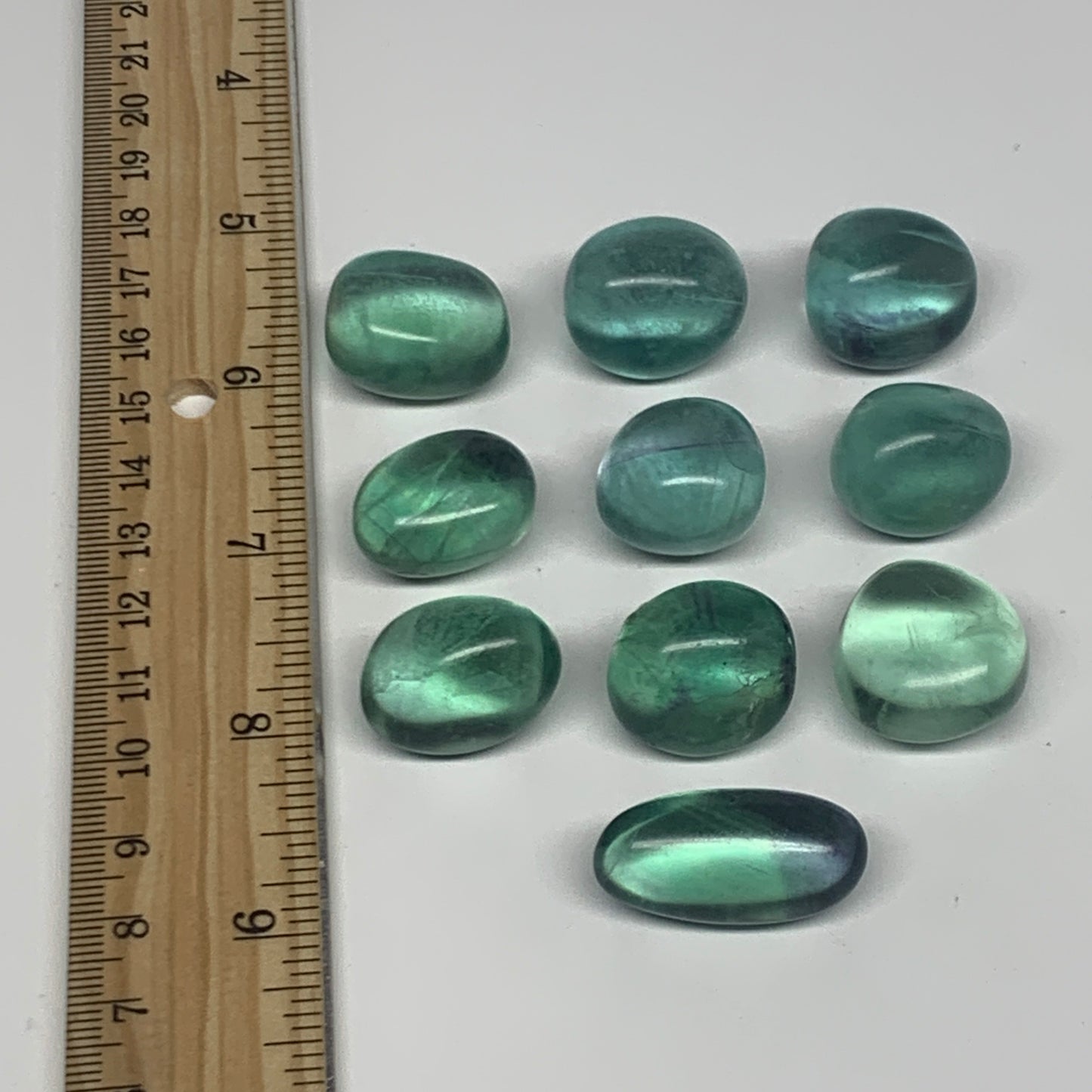 107.6g, 0.6"-1.1", 10pcs, Green Fluorite Crystal Tumbled Stones, B26934