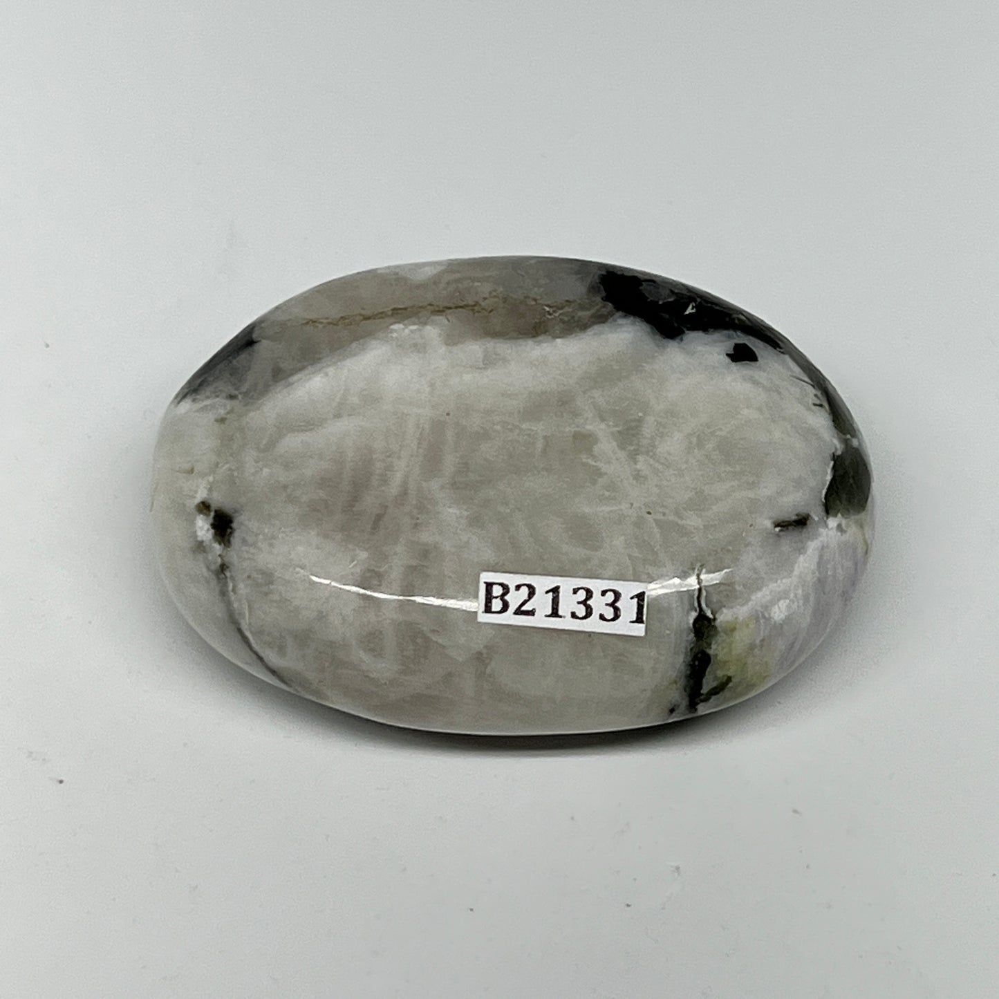 106.3g,2.5"x1.8"x0.9", Rainbow Moonstone Palm-Stone Polished from India, B21331