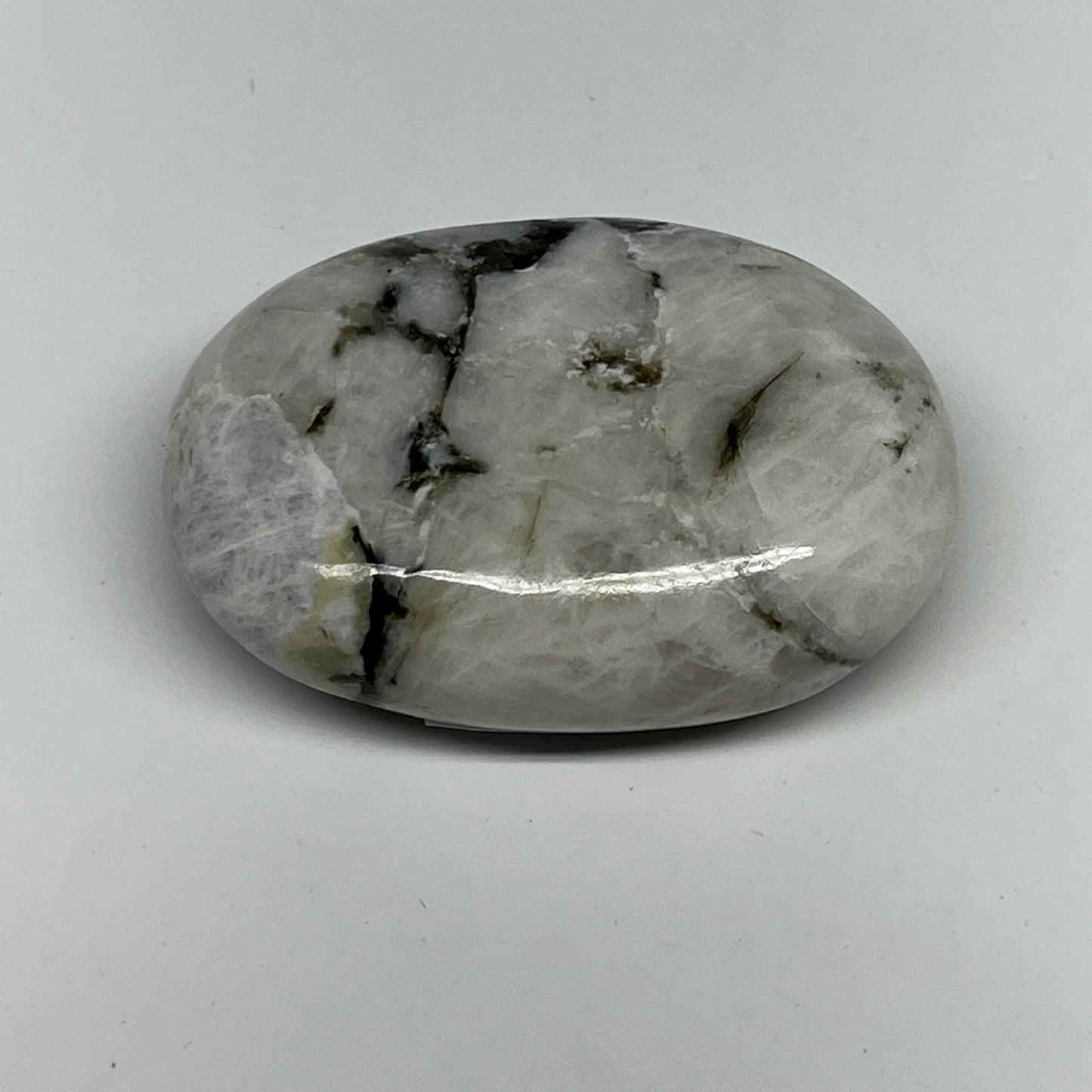 106.3g,2.5"x1.8"x0.9", Rainbow Moonstone Palm-Stone Polished from India, B21331