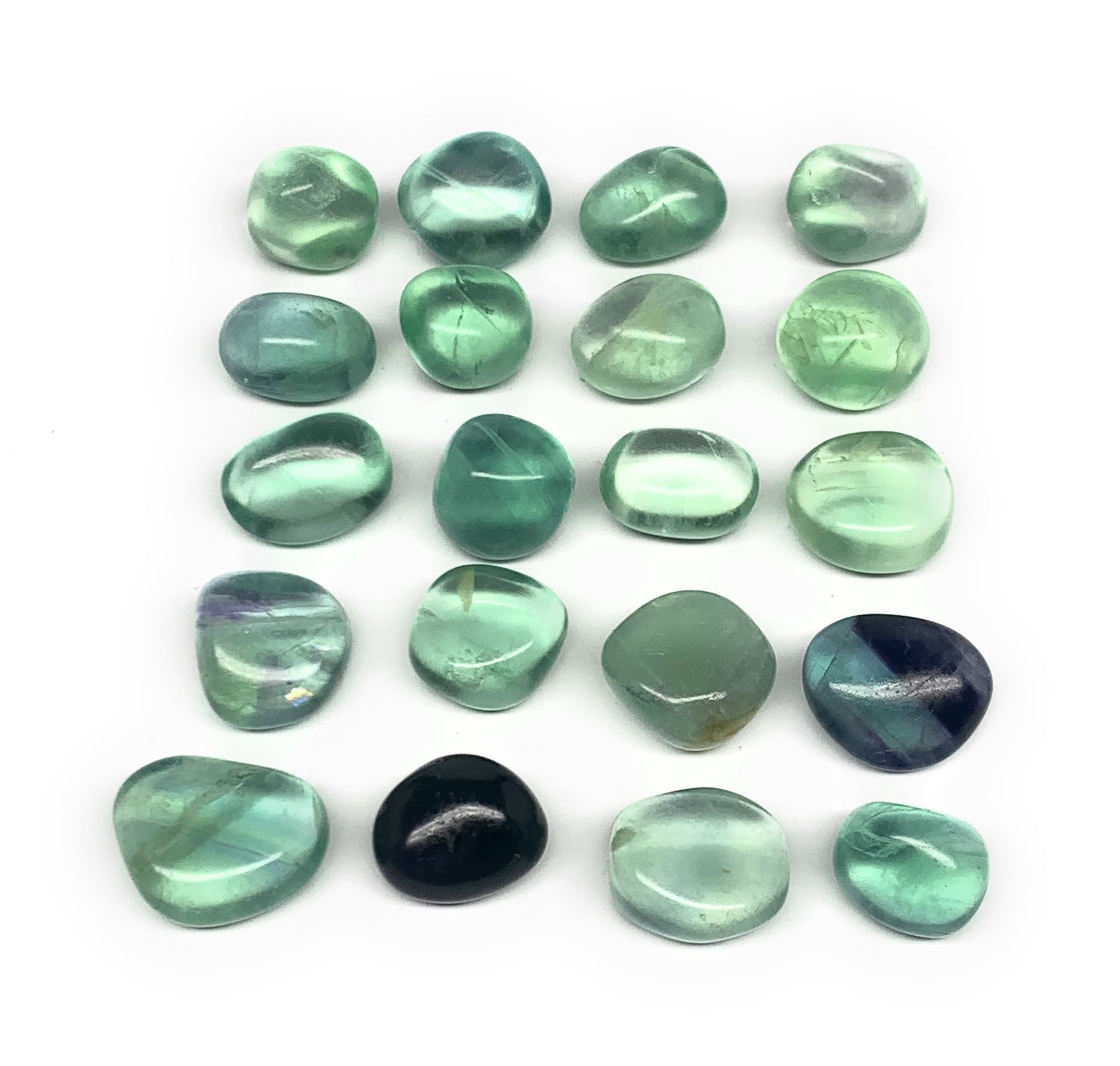 115.9g, 0.6"-0.9", 20pcs, Green Fluorite Crystal Tumbled Stones, B26935
